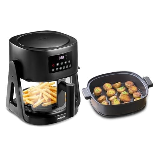 Acerpure Air Fryer | 100% Glass Bowl | 90% Less Oil | 5.5L Air Fryer + 2.5L Cooking Pot | 1500 Watts | Black