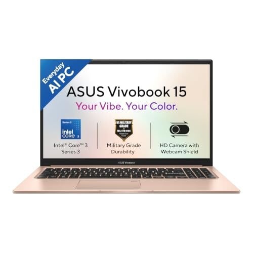 [SBI CC] ASUS Vivobook 15 (2026) Core 3, 8GB RAM, 512GB SSD, FHD 15.6” Laptop (Office 2024, Terra Cotta)