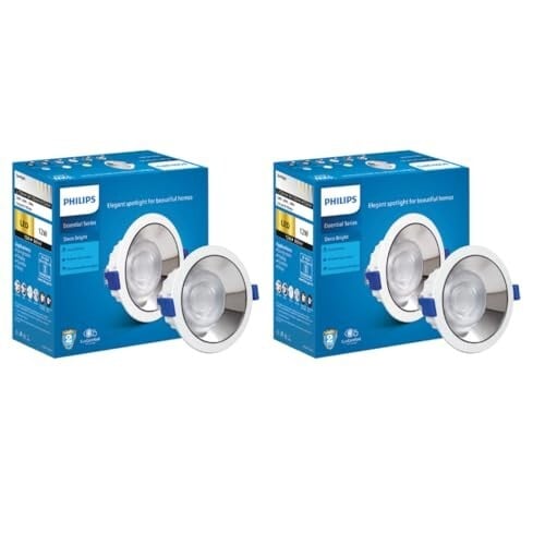 PHILIPS 12 Watt Chrome Reflector LED Ceiling COB Round Spot Light with Focused Beam Pack of 2 (Deco Bright)