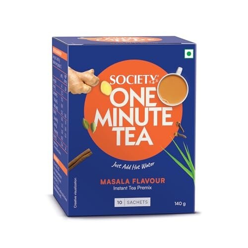 Society One Minute Tea | Masala Flavour | Made with Ginger, Clove, Black Pepper, Cinnamon | Masala Chai | Flavoured Instant Tea | 14g X 10 Sachets (140g) | Pack of 1