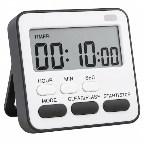 AERYS Digital Kitchen Timer and Stopwatch, Large LCD Display, 24-Hour Countdown, Loud Alarm, Magnetic Back, Retractable Stand, Flashing Light, for Study, Cooking, Office (Black)