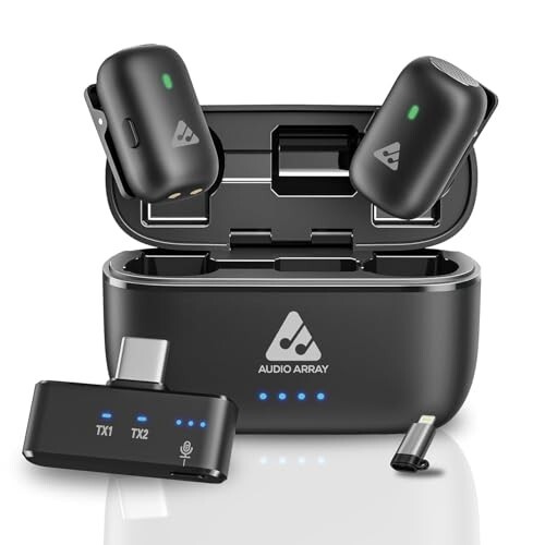 Click to enlarge Audio Array Wireless Mic | AI Noise Cancellation Mic, iPhone/Android Compatible, 32H Charging Case, Plug & Play for Vlogging, Streaming, Meetings & Video Recording