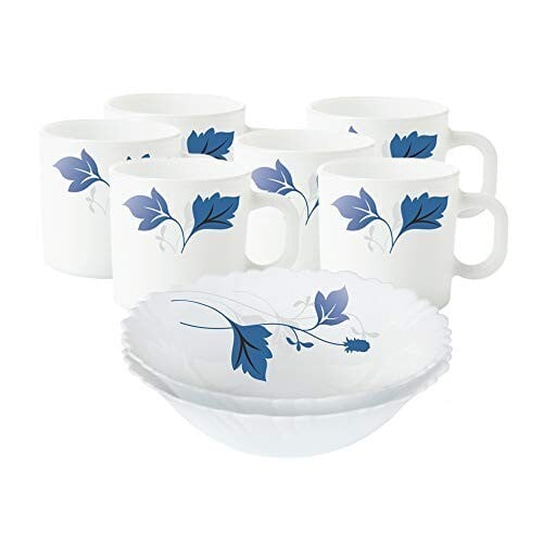 Larah by BOROSIL Opalware Floral Snacks Set - 8Pcs, White