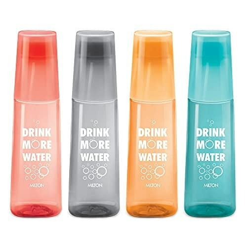 MILTON KIP SIP, Pack of 4 Water Bottles with Drinking Glass Lid, 1 Litre