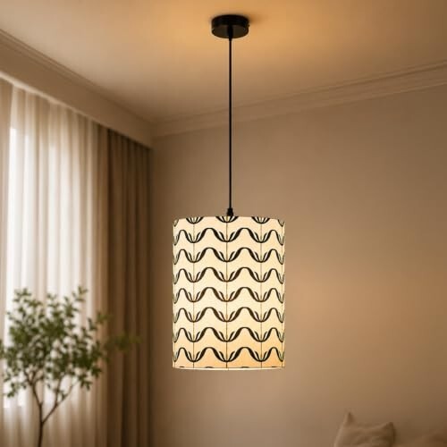Amazon Basics Pashan Wavy Pendant Lamp | Decorative Polyester Shade with E14 Holder | Pendant Light for Living Room, Dining Area, Bedroom & Home Décor