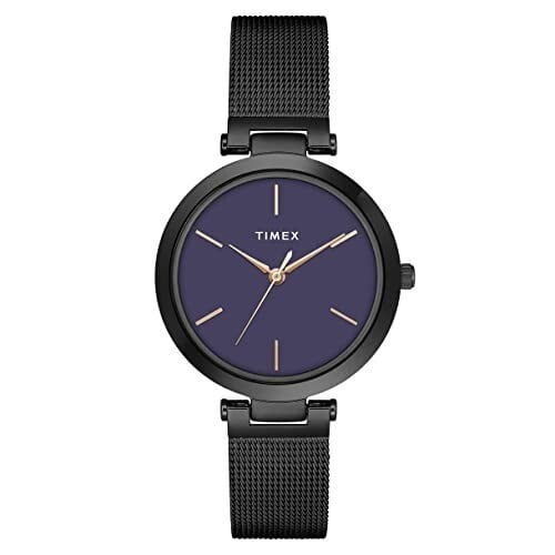 TIMEX Analog Watch for Women with Purple Round Dial & Black Stainless Steel Bracelet Band Water Resistant Women's Wrist Watches - TWEL118SMU05
