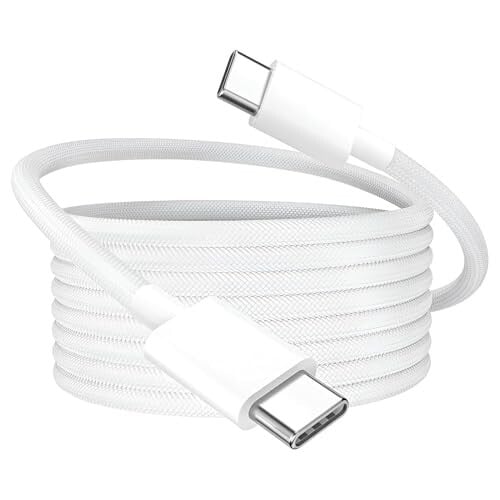 Click to enlarge MYVN 80W USB-C to USB-C Fast Charging Cable, MFi-Certified PD Cable for iPhone 15/15 Plus/15 Pro/15 Pro Max, 16/16 Plus/16 Pro/16 Pro Max, 17/17 Pro/17 Pro Max/17 Air – Nylon Braided, White