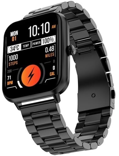 Fire-Boltt Ninja Blaze Smart Watch, Stainless Steel Strap & Steel Body, 1.83” Display Bluetooth Calling Built-in Mic & Speaker, 120+ Sports Modes, Smartwatch for Man and Woman Onyx Black