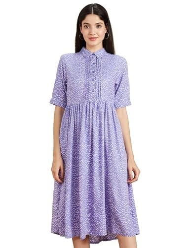 Amazon Brand - Symbol Women Rayon Fit and Flare One Piece Midi Length Dress (Available in Plus Sizes)