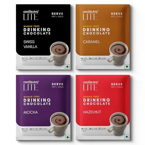 [Apply ₹250 Coupon] Cocosutra LITE Sugar Free Drinking Chocolate Sachets, 4 x 20g