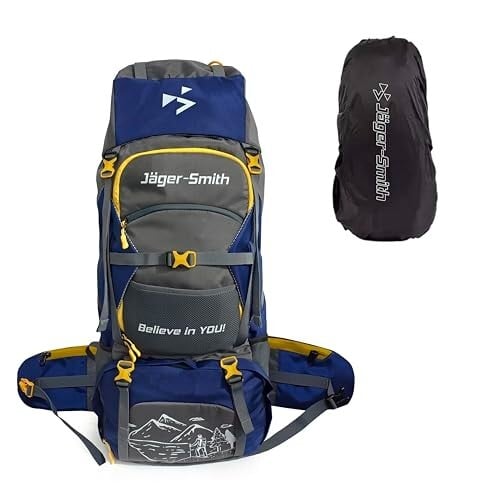 Jager-Smith 70L Rucksack Bag for Men & Women with Rain Cover, Large Water Resistant Trekking Hiking Bag Travel Backpack, 3 Year Warranty