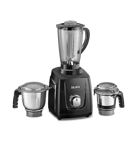 Click to enlarge Sujata MG01 Mixer Grinder 1000Watts | Double Ball Bearing Motor|24000 RPM| Non-Stop 90 Mins Running|3 Jars including 1750ml Blender, 1000ml Grinder, 500ml Chutney Jar| (Black)