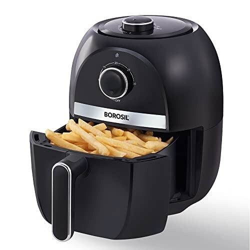 Borosil Best 2.8 L Air Fryer | 4 in 1 Function with QuickFry Technology, Auto Off Function | Air Fryer for Bake, Grill, Roast, Reheat etc. | 90% Less Oil | 2 Year Warranty | Black