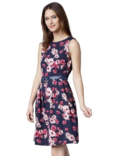Tokyo Talkies Women's Sleeveless Boat Neck Printed Dresses