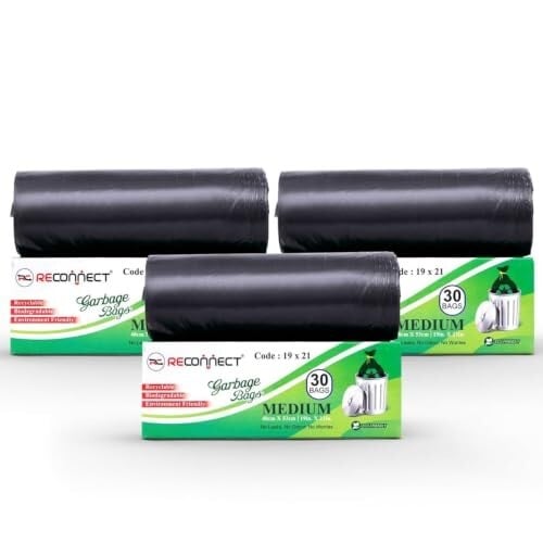 Reconnect Garbage Bags Medium Size Dustbin Bag 19 x 21 Inches | 90 Pcs Pack of 3 | Heavy Duty Leak Proof Trash Bags for Home Kitchen Use