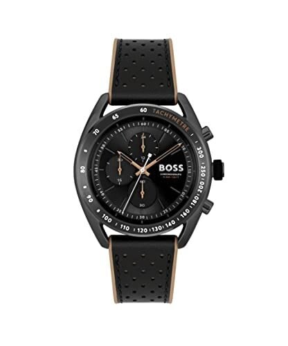 Boss Center Court Qtz Fashion Chrono Black Round Dial Men's Watch | Brown Silicone Material | Strap Watch - 1514022