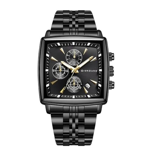 Giordano Multi Function Watch for Men with Square Dial, Stainless Steel Strap and Date Display