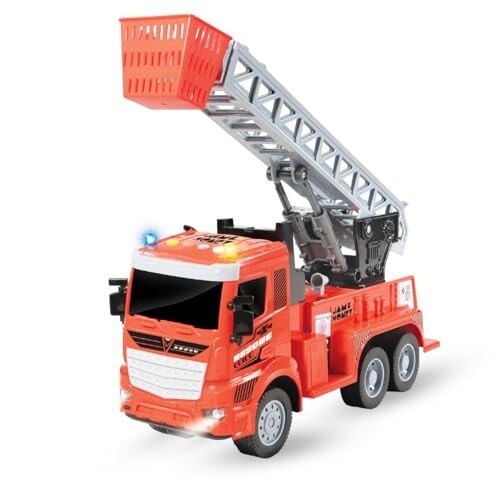 Click to enlarge Amazon Brand - Jam & Honey Bump and Go Fire Truck Toy for Kids 3+ Years, Fire Engine Vehicle Toy with Light & Sound, Battery Operated Action Toy, Red, BIS Certified Safe
