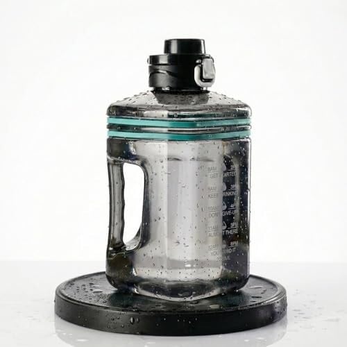 2.2L Half Gallon Water Bottle with Time Marker & Handle – Large Leakproof Motivational Sports Jug for Gym, Workout, Office & Outdoor Hydration – BPA Free Reusable Container (Black)