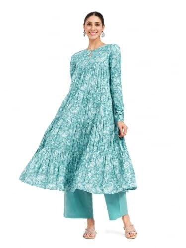 FIORRA Women’s Paisley Printed Pure Cotton Anarkali Kurta