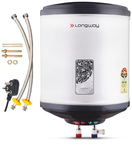 Longway 15 Liters 5 Star Rated Automatic Storage Water Heater for Home | Water Geyser | Electric Geyser with Multiple Safety System & Anti-Rust Coating | 5 Years Warranty on Tank | Gray