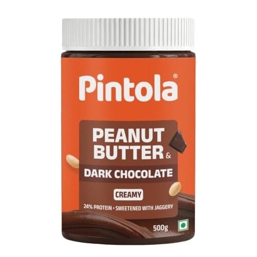 Pintola Peanut Butter Chocolate Flavour Creamy 500g - 18.6g Protein & 5.2g Dietary Fiber, Made with Premium Roasted Nuts & Cocoa, Gluten Free, Zero Cholesterol & Trans Fat, Vit E & B3, Dark....