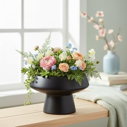 Click to enlarge Xtore® Sculptural Matte Ceramic Bonsai Planter for Indoor & Tabletop Décor | Contemporary Low-Profile Pot for Succulents, Zen Gardens & Minimal Spaces (Black, Planter only)