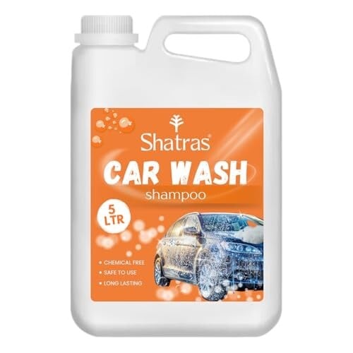 Shatras Car Wash Shampoo – High-Foaming Car Cleaning Liquid | pH-Neutral Formula | Scratch-Free Wash | Deep Cleaning & Extra Shine | Suitable for All Vehicles – 5 L (Orange)