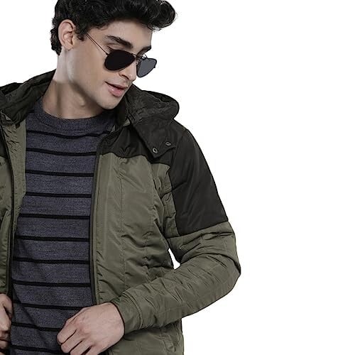 The Indian Garage Co Men Olive Slim Fit Solid Puffer Jacket