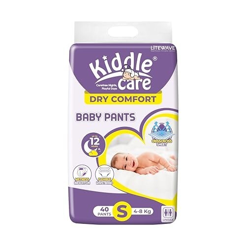 Dry Comfort Baby Diaper Pants | Small (S) | Pack of 1 | 40 Pieces | 4-8 Kg | Up to 12 Hours Protection, Prevents Leakage, Wetness Indicator Easy Movement