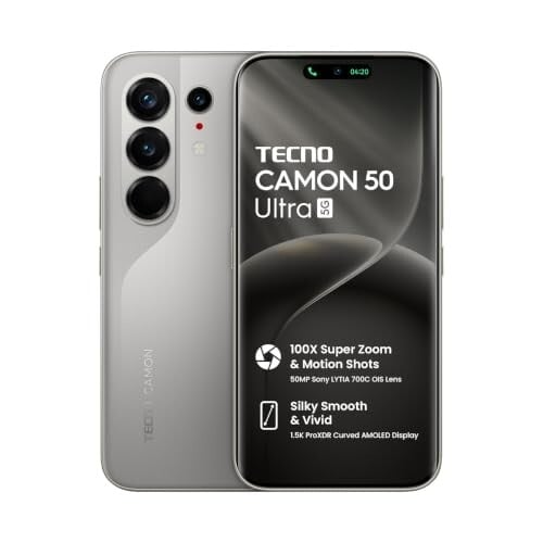 Tecno CAMON 50 Ultra 5G (Nebula Titanium, 8GB+256GB | 100X Super Zoom & Motion Shots 50MP Sony LYTIA 700C OIS Lens | Silky Smooth & Vivid 1.5K ProXDR Curved AMOLED | Slim & Powerful 7.75mm S...