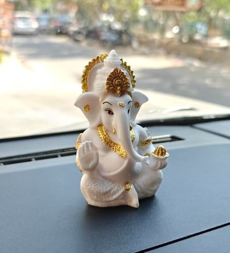 Shri Ganesha Idol for Car Dashboard (White) [50% Coupon]
