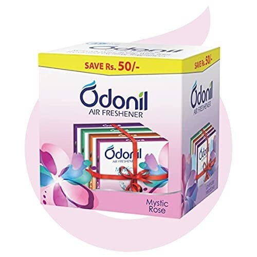 Odonil Bathroom & Toilet Air Freshener Blocks 288g (Pack of 4 x 72g) | Germ Protection | Lasts Up to 45 Days Freshness | 4 Fragrances in One Pack | Lavender, Orchid, Jasmine & Rose | For Hom...