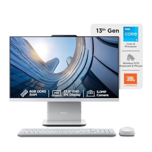 Lenovo IdeaCentre AIO Intel Core i3-1315U 24\' FHD IPS (8GB RAM/512GB SSD/Win11/Microsoft 365 Basic + Office Home 2024/Wireless EOS Keyboard & Mouse,Grey), F0HN0106IN All-in-One Desktop