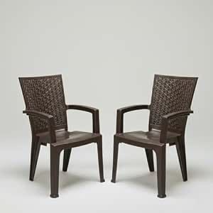 Nilkamal Plastic Chair for Living room with Arm |Set of 2 | 3 Year Warranty | For Home, Living Room, Outdoor | Weather Brown Colour |
