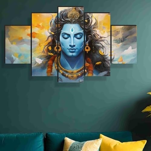 Click to enlarge SAF Lord Shiva 3D Modern Art Wall Decoration Panels - Set of 5 (76.2 cm x 45 cm)