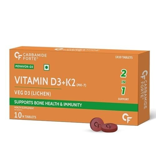 Carbamide Forte Vitamin D3 K2 Supplement | Veg D3 - Lichen - 10 Tablets