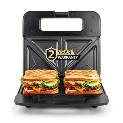 iBELL SM410N 800W Sandwich Maker Electric with 2-Year Warranty Non-Stick Grill & Toast Plates Handle Lock System Fast Heating Toaster Compact Design (Black)