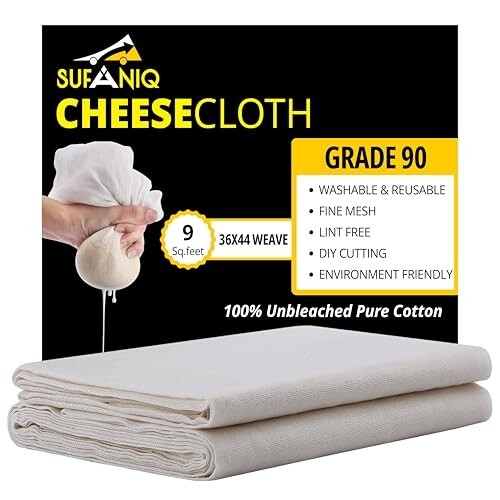 Click to enlarge Sufaniq Cheesecloth Grade 90 ' 1 Sq Yard Unbleached 100% Cotton Fabric 5 x 10 x 0.5 Centimeters,Beige