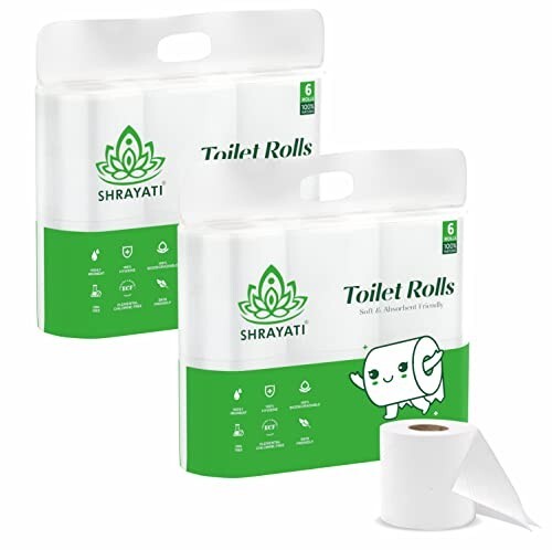 Shrayati Toilet Paper Roll, 2 Ply, Pack of 12 Rolls | 2700 Pulls | 225 Pulls x 12 Rolls | [24% Coupon]