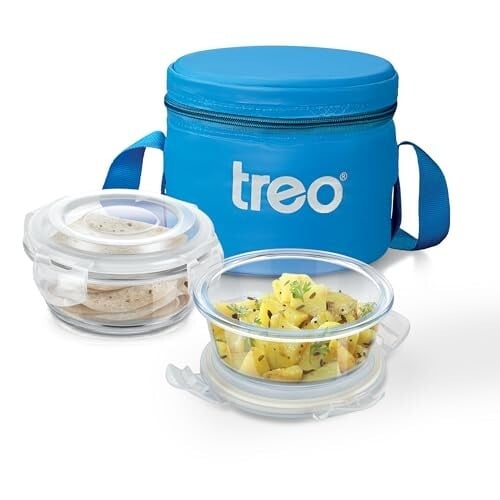 Treo by Milton Sky Lite Tiffin Horizontal | 2 Round Containers (400 ml Each) with Jacket