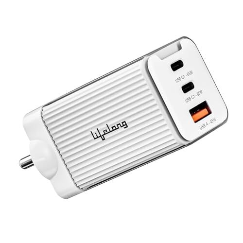 Click to enlarge Lifelong Electronics 65W Super Fast GaN Charger PD Technology | 1 USB A + 2 Type C Ports | iPhone 17/16/15/14 (Including Pro Max), Android, Samsung | Laptops - MacBook, Dell, HP, Lenovo, Acer, ASUS