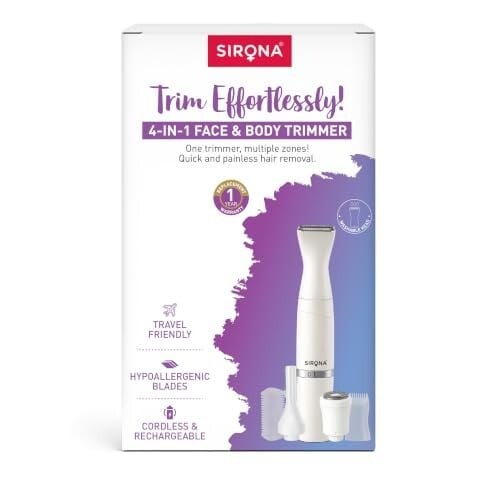 Sirona 4-IN-1 Face & Body Trimmer for Women | Stainless Steel Blades | 90 Min Cordless Runtime | Rechargeable