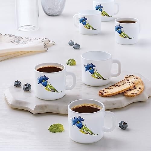 Larah by BOROSIL Nina Opalware Mug, Set of 6 Tea/Coffee Mugs, 100 ml Each
