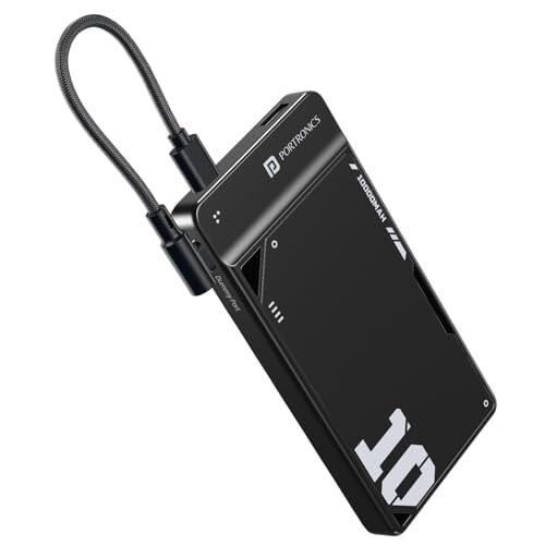 Portronics Luxcell Uno 10K 10000 mAh 22.5W Fast Charging Power Bank with Detachable Type C Cable, Ultra Slim Power Bank with Mach USB-A Output, Type C PD Output, Type C Input, Wake Up Button(Black)