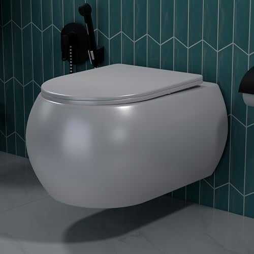 Plantex Imported Ceramic Wall Mounted Commode / Rimless Washdown Western Commode Toilet / Western Toilet with Soft Close Seat Cover - P Trap (Matt Grey)