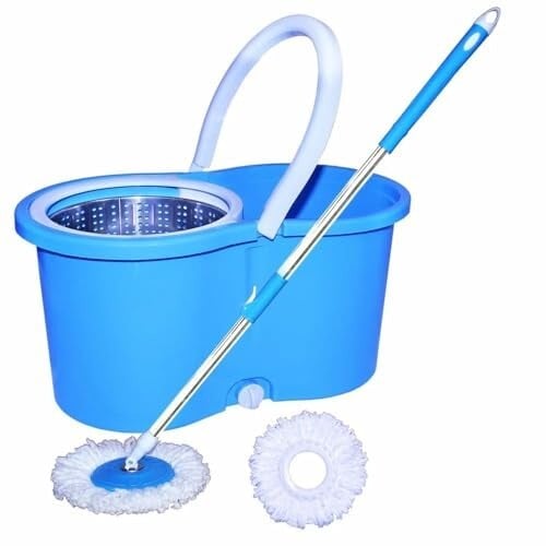 Stainless Steel Wringer Spin Mop, Bucket Floor Cleaning and Mopping System, 2 Microfiber Refills