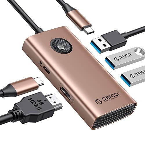 USB C Hub, ORICO 5-in-1 USB C Docking Station with 4K HDMI, 60W Power Delivery, USB 3.0 5 Gbps and 2 USB 2.0 Data Ports USB C Dock for MacBook Air, MacBook Pro, XPS, and More