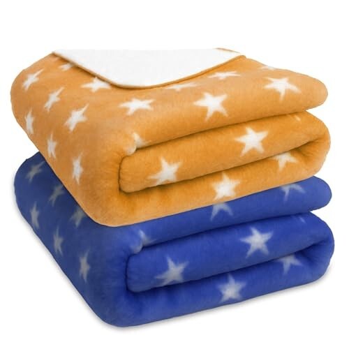 Bumpers Baby Fleece Blanket | Soft, Lightweight Newborn/Infants Swaddle Wrap | Baby Shower Gift | 0-12 Months Unisex Baby A/C Blanket with Star Print, 100 * 75cm -(Brown, Royal Blue) - Pack of 2