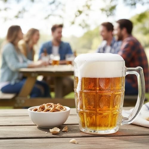 Yera Glass Premium Beer Mugs with Handle, 375 Ml, Set of 2
